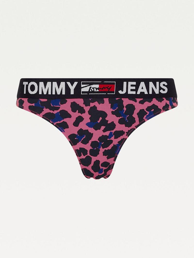 Női Tommy Hilfiger Organic Pamut Leopard Thongs Rózsaszín Színes | HU 574AHK